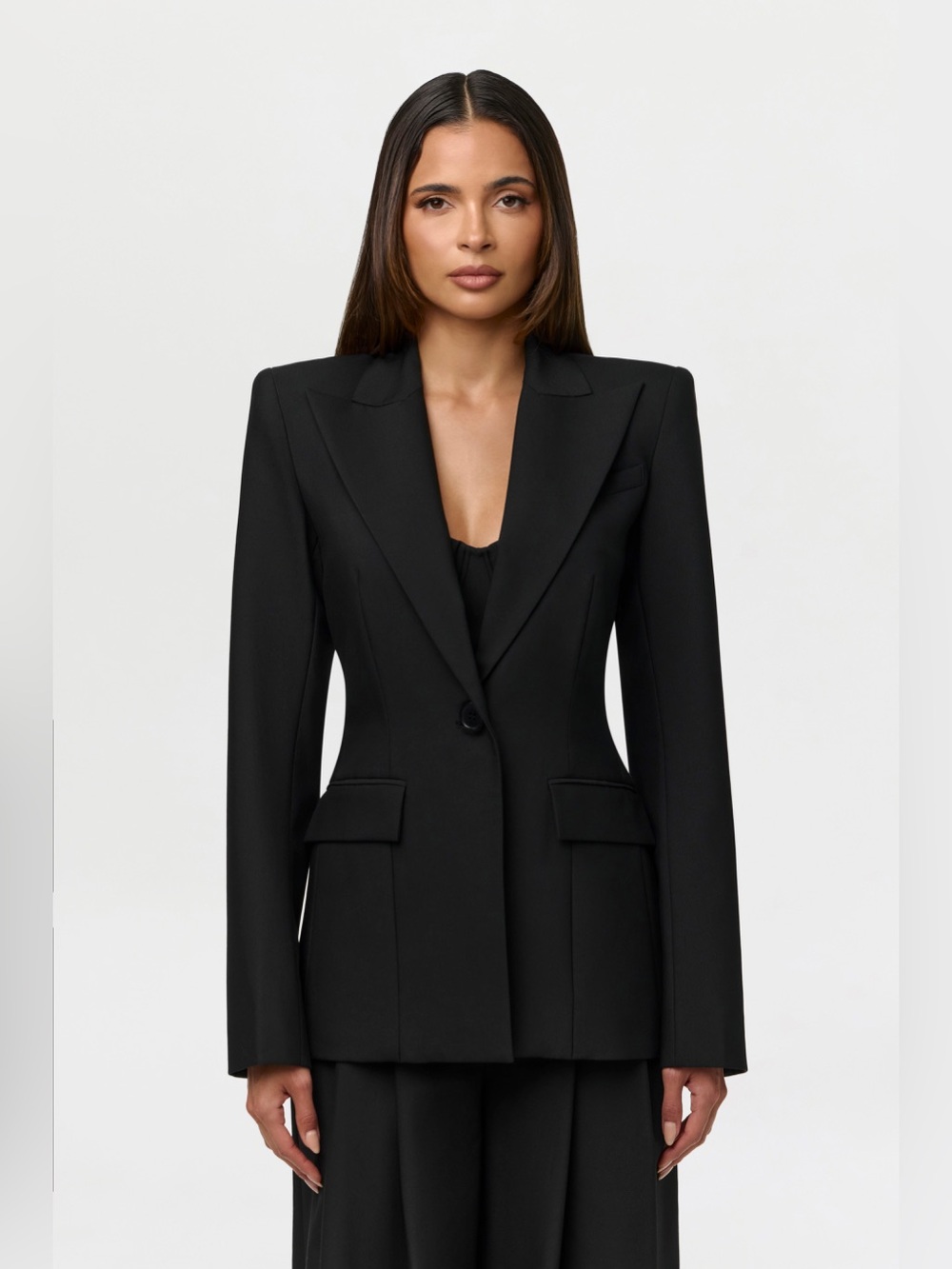 NWT Naked Wardrobe Suiting Power Shoulder Fitted Black Suit Blazer Jacket Small